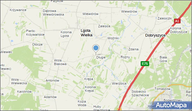 mapa Długie, Długie gmina Lgota Wielka na mapie Targeo